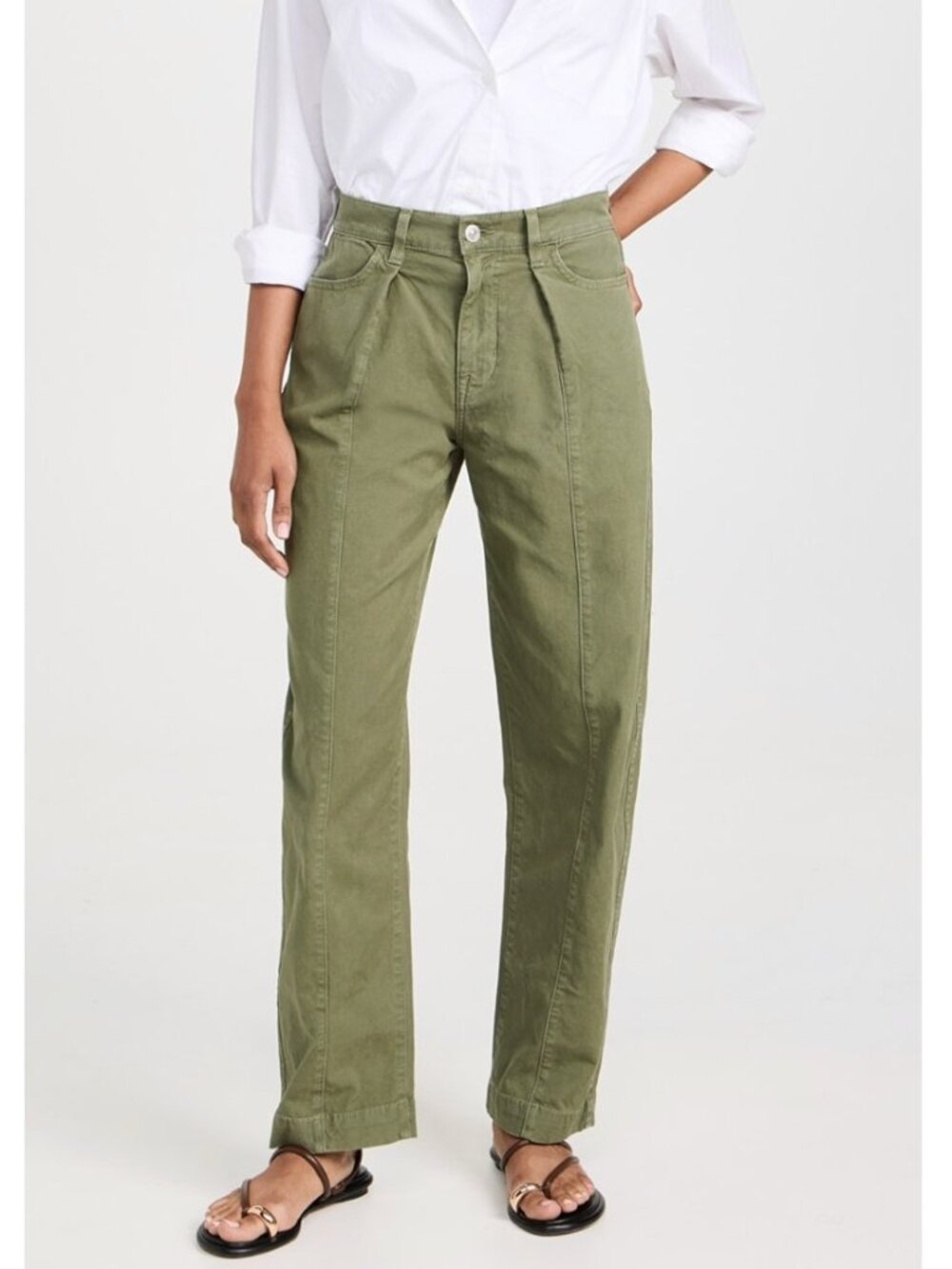 AYR The Recess Stretch Twill High Rise Pleated Chino Pants Green Women's Size 29